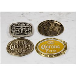 4 VINTAGE BELT BUCKLES - LEVI'S, CORONA, ETC