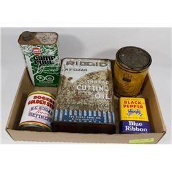 FLAT OF ASSORTED TINS/CANS.