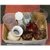 Image 1 : BOX OF DECORATIVE VASES, INCLUDING CRANBERRY