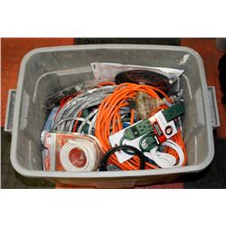 TOTE OF SPLITTERS, EXTENSION CORDS AND MORE