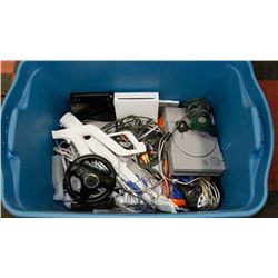 LARGE TOTE OF GAME CONSOLES, ACCESSORIES, AND MORE