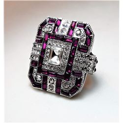 14)  ART DECO STYLE HOT PINK & WHITE TOPAZ