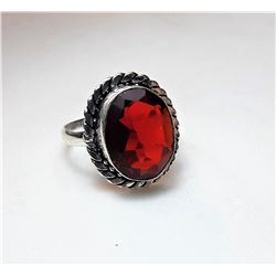 9)  OVAL SHAPED, SILVER TONE DEEP RED