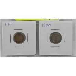 1919, 1920 GV SILVER 5 CENT COINS