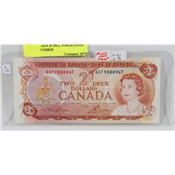 1974 CANADA $2 BILL POKER HAND SERIAL NUMBER
