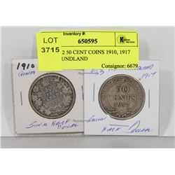 LOT OF 2 50 CENT COINS 1910, 1917 NEWFOUNDLAND
