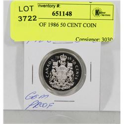 GEM PROOF 1986 50 CENT COIN