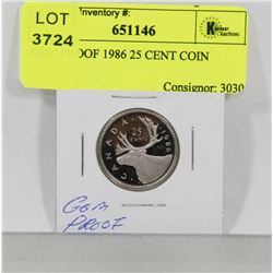 GEM PROOF 1986 25 CENT COIN