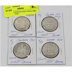 LOT OF 4 CANADA HALF DOLLARS, 1950, 1954, 1958,