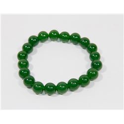#16-NATURAL GREEN JADE BEAD BRACELET 8"