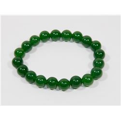 #17- NATURAL GREEN JADE BEAD BRACELET 8"
