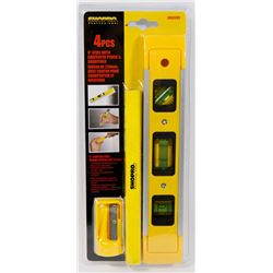 NEW! 4PC 9" LEVEL WITH CARPENTER PENCIL & SHARPENER