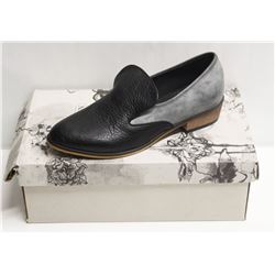 SZ 5 ELLEN RUBEN BLACK GREY LEATHER LOAFERS