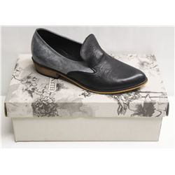 SZ 6 ELLEN RUBEN BLACK GREY LEATHER LOAFERS