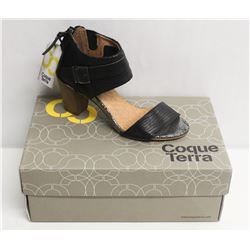 COQUE TERRA  SZ 6.5 CRUST BLACK MID HEEL SANDALS