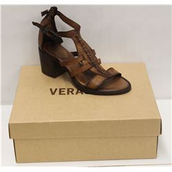 VERACRUZ SZ 6 PLOF TAN LEATHER MID HEEL SANDALS