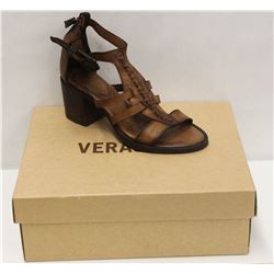VERACRUZ SZ 9 PLOF TAN LEATHER MID HEEL SANDALS