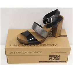 UNITY IN DIVERSITY SZ 9 BLACK MID HEEL SANDALS