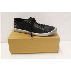 SOFTINOS SZ 9.5 ISLA WASHED LEATHER BLACK LOW TOP