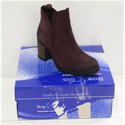 BOS & CO SZ 6.5 PRUNE SUEDE BELFIELD ANKLE BOOTS