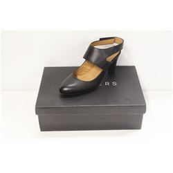 ATELIERS SZ 7.5 SOFTY BLACK LEATHER STRAP HEELS