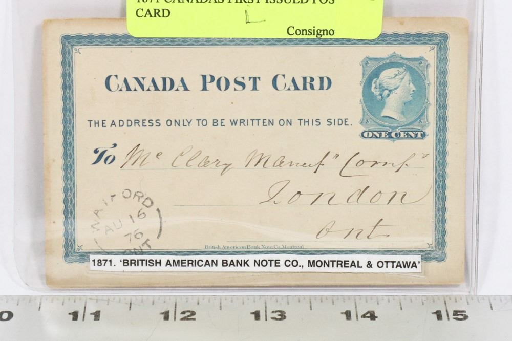 1871 CANADAS FIRST ISSUED POST CARD