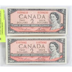 LOT OF TWO 1954 CANADIAN $2.00 BILLS LAWSON &