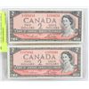 LOT OF TWO 1954 CANADIAN $2.00 BILLS LAWSON &