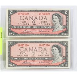LOT OF TWO 1954 CANADIAN $2.00 BILLS BOUEY &