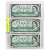 LOT OF THREE 1967 CANADIAN 1.00 BILLS WITH NO