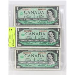 LOT OF THREE 1967 CANADIAN 1.00 BILLS W/SERIAL #'S