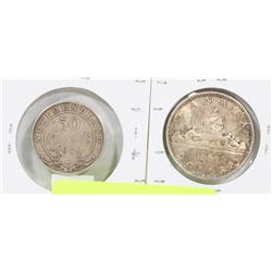 1966 CANADIAN SILVER DOLLAR WITH 1918 NEWFOUNDLAND