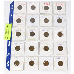 SHEET OF ASSORTED CANADIAN PENNIES