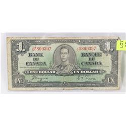 1937 CANADIAN $1.00 BILL.
