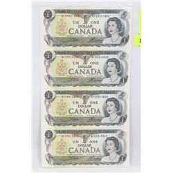 UNCUT SHEET OF 4 UNC 1973 CANADIAN DOLLAR