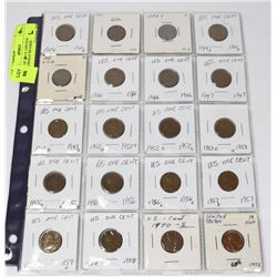 SHEET OF 20 U.S. LINCOLN CENTS/WHEAT REVERSE