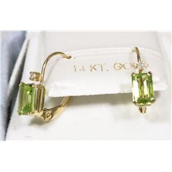 14K GOLD GENUINE PERIDOT AND DIAMOND EARNGS