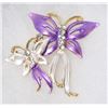 Image 1 : PURPLE AND WHITE DUAL BUTTERFLY RHINESTONE BROOCH