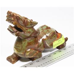 BROWN AND GREEN ORIENTAL DRAGON DECORATIVE STATUE