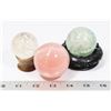 Image 1 : SET OF 3 ROCK QUARTZ SPHERES - GREEN, PINK
