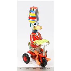 VINTAGE WEST GERMANY MADE DUCK RIDING TRICYCLE TIN