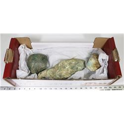 BOX W/3 LARGE RAW JADE STONES -