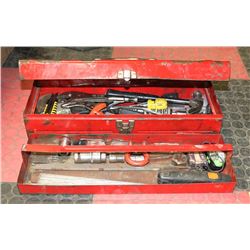 RED METAL TOOL BOX FILLED W/ TOOLS