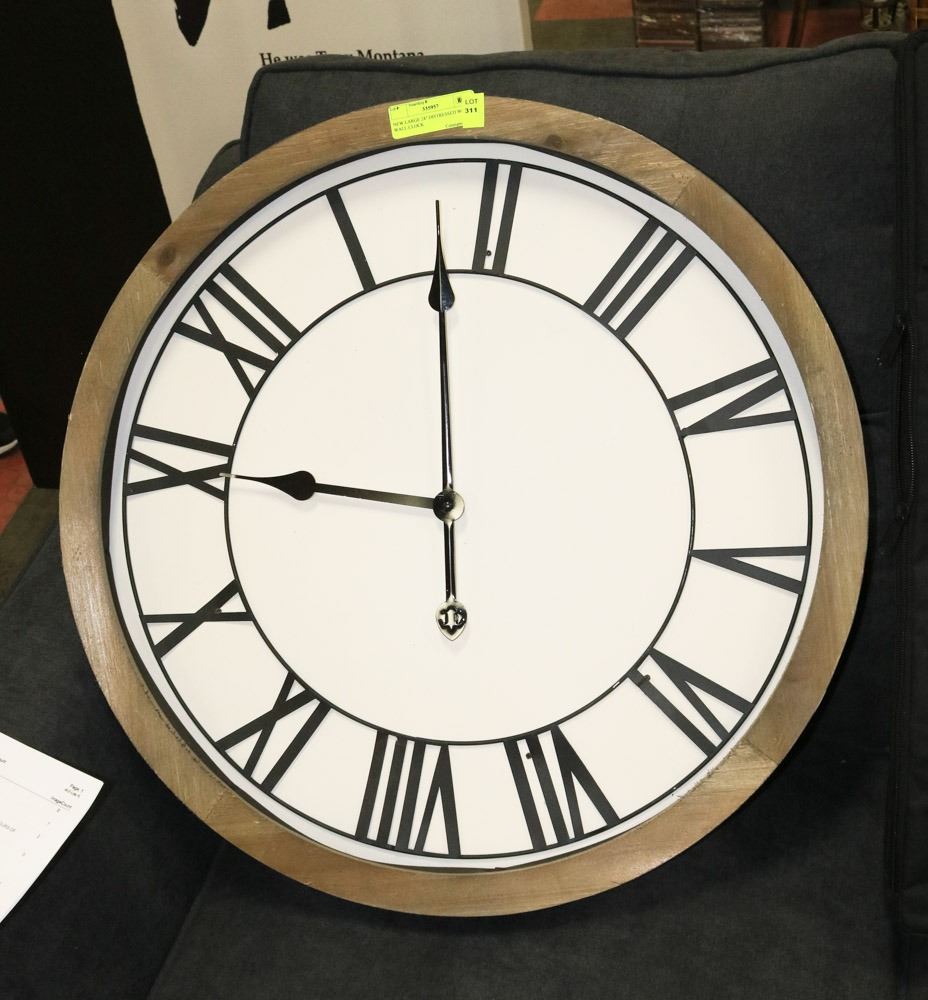 NEW LARGE 24" DISTRESSED WOOD WALL CLOCK