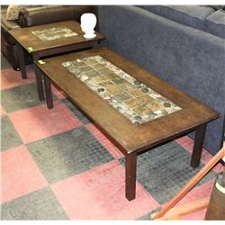 SOLID WOOD COFFEE TABLE SET WITH TILE & STONE