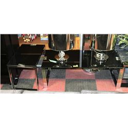 BLACK TEMPERED GLASS & METAL END TABLE & COFFEE