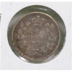 1885 QUEEN VIC CANADIAN SILVER 5 CENT COIN SMALL 5