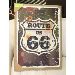NEW ROUTE 66 FRAMED BURLAP CANVAS PRINT 17"X22"