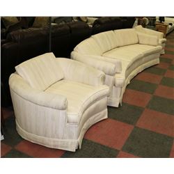 WHITE UPHOLSTERED 103" SOFA WITH TWO 39" CHAIRS.