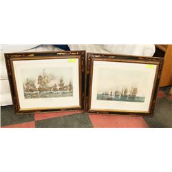 LOT OF 2 NAVAL SCENES 1844 FRAMED MATTED WITH